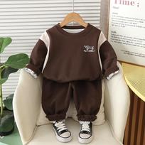 Kids Casual Long-Sleeve Set, Comfortable Daily Wear Outfits 100 kava