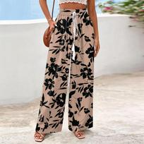 Women's Wide-Leg Casual Flowy Floral Print Pants L juoda