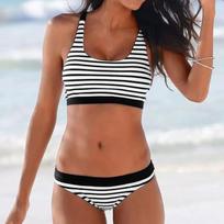 Dvipusis bikini moterims, dryžuotas raštas, pakelianti krūtinė, žemo liemens bikini kelnaitės, dviejų dalių, atvira nugara, paplūdimio atostogų bikinis maudymosi kostiumėlis L