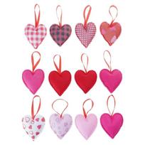 Pack of 12 Plaids Check Fabric Heart Shape Hanging Ornaments Pendants for Valentines Day Wedding Decors Party Supplies 1