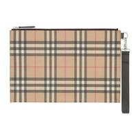 Burberry Vintage Check Coated Canvas Zip Pouch Beige Leather Wristlet Clutch 8016615 Basic Set (Bag+Dust Bag)