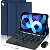 Keyboard Case for iPad Air 11  (M4/M3/M2) / iPad Air 4/5, Dark Blue PU Leather with Backlit Keyboard + Mouse + Stylus