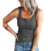 Women's Summer Ribbed Tank Tops Sleeveless Button T-Shirt Casual Vest Shirts