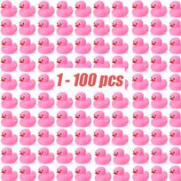 1-100pc Pink Mini Rubber Ducks Set in Bulk Float Squeak Tiny Ducks Rubber Duck Toy for Kids Party Birthday Supplies