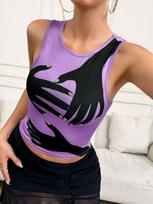 2025 Women's Palm Print Sleeveless Slim Vest XL