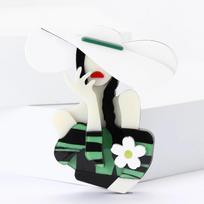 Acrylic White Flower Miss Brooches for Women Unisex Flower Character Pins Event Party Backpack Decoration Clothes Accessories MULTI