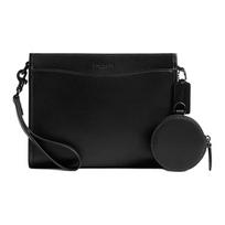 Coach Hitch 25 Logo Zip Closure Pebbled Leather Crossbody Bag Medium Men bags Black CZ496-BLK Basic Set (Bag+Dust Bag)