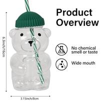 550ML Cartoon Bear Shaped Coffee Mug Cute Bear Mug PET Plastic Cup With Straw Transparent Creative Milk Coffee Water Cups+