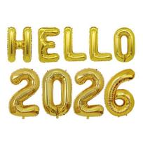 HELLO 2026 Happy New Year Metallic Foil Balloons Festive Decor For Parties Home Decoration auksas