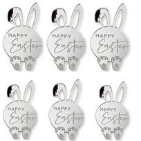 6pcs Cartoon Rabbit Cake Toppers Happy Easter Acrylic Cupcake Decor Toppers Mirror Finish Easter Bunny Ornament Easter Party