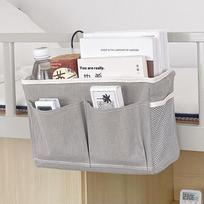 [CL]1Pcs Storage Basket Hanging Storage Rack Bed Remote Control Bookshelf Dormitory Storage Bag Stand With Hook Bedside Pocket pilka spalva