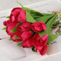 12 Heads Tulip Artificial Flower Green Leaves Silk Petals Simulation Tulip Flower Floral Arrangement Photo Props Faux Flower rožinė raudona spalva