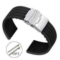 20mm 22mm Quick Release Rubber Strap Extended Soft Hand Watch Silicone Band for Men Waterproof Watchband Cuttable fit Bracelet 20mm&Silver clasp