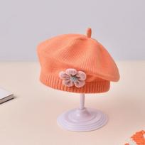 Cute Flower Beret Hat Winter Warm Korean Knitted Beanie Cap Artist Princess Knitted Hat For Infant Girls