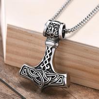 Vnox Vintage Men Norse Viking Necklaces,Rock Punk Retro Thor Mjolnir Hammer Pendant,Scandinavian Nodic Amulet Rune Neck Jewelry