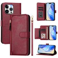 Compatible with iPhone 14 13 12 11 Pro Max Mini X XR XS Max SE Wallet Case with Card Slot Zipper Flip Folio with Lanyard Strap For iPhone 6 6S raudona
