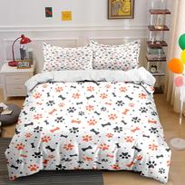 Pet Paw Prints And Bone Pattern Duvet Cover Set Digital Print Colorful Polyester Bedding With Zipper Closur For Kids Gifts EU Twin 135X200cm&set