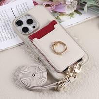 For iPhone 16e 16 15 14 13 12 11 Pro Max 16 Plus Case,Wallet Case with Card Holder, 360°Rotation Ring Kickstand Shockproof Cover For iPhone 11 smėlis
