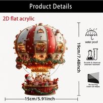 2D Acrylic Ornament Santa Hot Air Balloon 2D Flat Wall Ornament Fantasy Indoor Decoration Sunlight Catching Art for Garden Yard