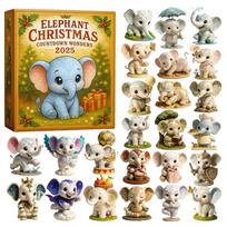 Elephant Advent Calendar 2025, 2D Acrylic Christmas Countdown with 24 Ornaments for Animal Lover Home, Holiday Party Celebration M geltona