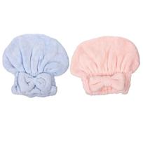 2Pcs Coral Fleece Hair-drying Hat Bowknot Bath Hair Towel Quick Drying Hair Towel Wrap