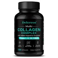 Multi Collagen Complex Dietary Supplement, With Enzyme Blend, 120 Capsules Per Bottle 120 Capsules