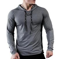 Men Sport Top Drawstring Hooded Long Sleeve Slim Fit Soft Breathable High Elasticity Quick Dry Hollow Mesh Jogging Training Summer Spring Sweatshirt 3XL