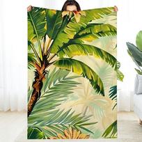 Luxury Tropical Palm Tree Throw Blanket  Heavyweight Flannel Fabric,Tear-Resistant   -Pilling,All-Season Soft Fleece 130x150cm51x59in