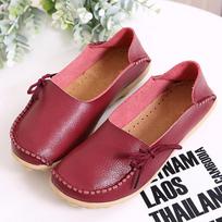 Women Summer Comfortable Soft Genuine Leather Non Slip Casual Flats Plus Size Breathable Outdoor Daily Walking Footwear 35 raudona