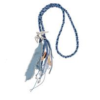Ten* Holiday Bird Pendant Necklace with Blue Denim Tassels