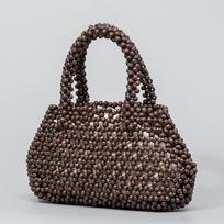 Handmade Beaded Tote Bag, Wooden Bead Beach Purse, Bohemian Vacati Shoulder Bag 28 8 15CM tamsios kavos spalvos