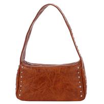 Portable Spicy Girl Style Retro Rivet Handbag Leisure French Pillow Underarm Bag Solid Color Square Commuting Shoulder Bag Women