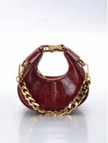 Ladies' crescent-shaped messenger bag, High-end Fashiable Versatile Mini Metal Chain Shoulder Clutch Vintage Wine Red