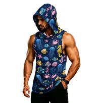 Men’s Hooded Sleeveless Vest Muscle Fit Gym Tank Top Breathable Quick Dry Athletic Bodybuilding Shirt for Workout Training L