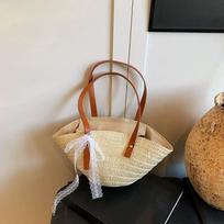 Bohemian Weave Tote Bag Large Capacity Summer Beach Straw Ribb Handbag for Women Ladies Travel Shoulder Purse Female smėlis