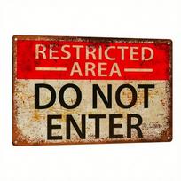 Planetjuice Metal Tin Sign Restricted Area Do Not Enter Wall Plaque 30x20cm Home Office Decor Halloween Warning Sign (as the picture,20x30)