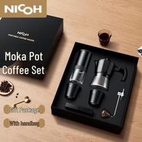 NICOH Portable Manual Coffee Grinder & Moka Pot Set