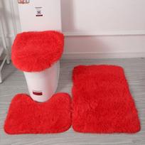 3pcs/set Fluffy Hairs Bath Rugs Set Solid Color Shower Carpets Sets Toilet Lid Cover Rugs  Bathroom raudona
