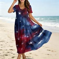 Summer Dresses for Women Uk V Neck Short Sleeve Maxi Dress with Star Print Casual Loose Fit Ladies Summer Dresses Uk L