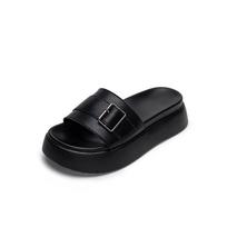 Women's Thick-Soled Leather Slide Sandals with Platform Sole - Casual, Lightweight, and Stylish Beach Shoes 39