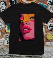 Pop Art Lips T-Shirt Retro Comic Style Tee Bold Colorful Face Graphic Shirt S