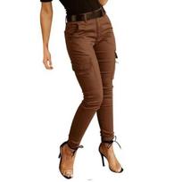 Slim Fit Cargo Kelnės Moteriškos Žemo aukščio mygtukų Užtrauktukas Fly Vienspalvės Pieštukų Kelnės Daugiakišenės Dizaino Antblauzdžiai S
