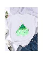 Watercolor Lovely Cute Merry Christmas Fashion Female Shirt Print T Top Wounisex Holiday Clothing New Year T-Shirts Graphic Tee S