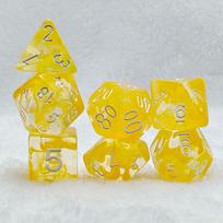 In-Stock Yellow Swirl Transparent Resin 7-Piece Dice Set for Tabletop RPGs