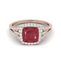 3.42 Cts Cushion Shape Ruby 925 Sterling Silver Rose Vermeil Solitaire With Accent Trio Shank Dainty Wedding Ring 10