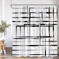 Geometric Stripes Shower Curtain Abstract Wavy Line Spots Art Aesthetic Bathroom Decorations Modern Bath Curtain with Hooks (as the picture,90x180cm-35x70in)