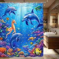 Vibrant Underwater World Polyester Shower Curtain - Playful Marine Life Themed Bathroom Decor, Fun Bath Linen For Home (as the picture,W90xH180cm)