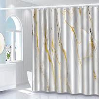 1pc Elegant Marble Pattern Shower Curtain with Hooks - Machine Washable Polyester, Golden & White Design, Perfect for Bathroom (as the picture,90x180cm35x71in)