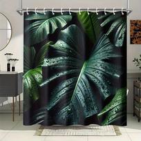 Realistic Monstera Leaf with Water Droplets Shower Curtain 1pc with 12 Hooks for Bathroom Home Decor Polyester 2D Flat Print (as the picture,90x180cm35x71in)