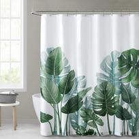 Shower Curtain Tropical Leaves Plant White Background Odorless for Bathroom Shower Bathtub with Hooks 90x180